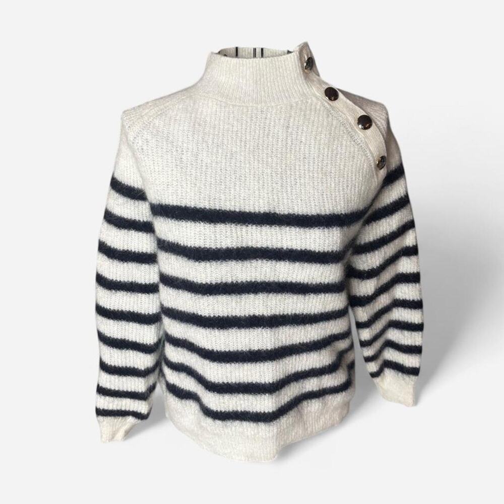 La Maille Sézane Trudy Striped Mohair Wool Sweater Gold Shoulder Buttons XS
